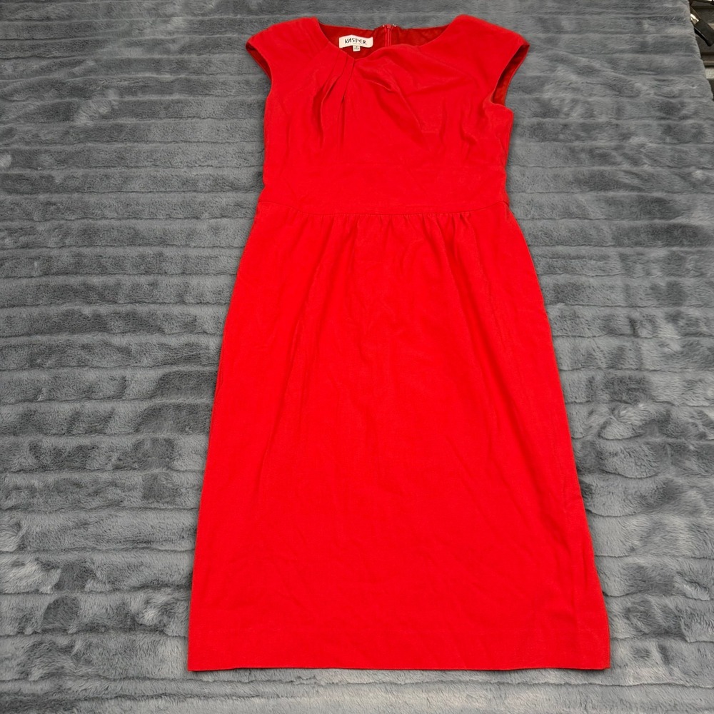 Kasper Womens Red Cap Sleeve Pleated Neck Sheath Dress Size 4